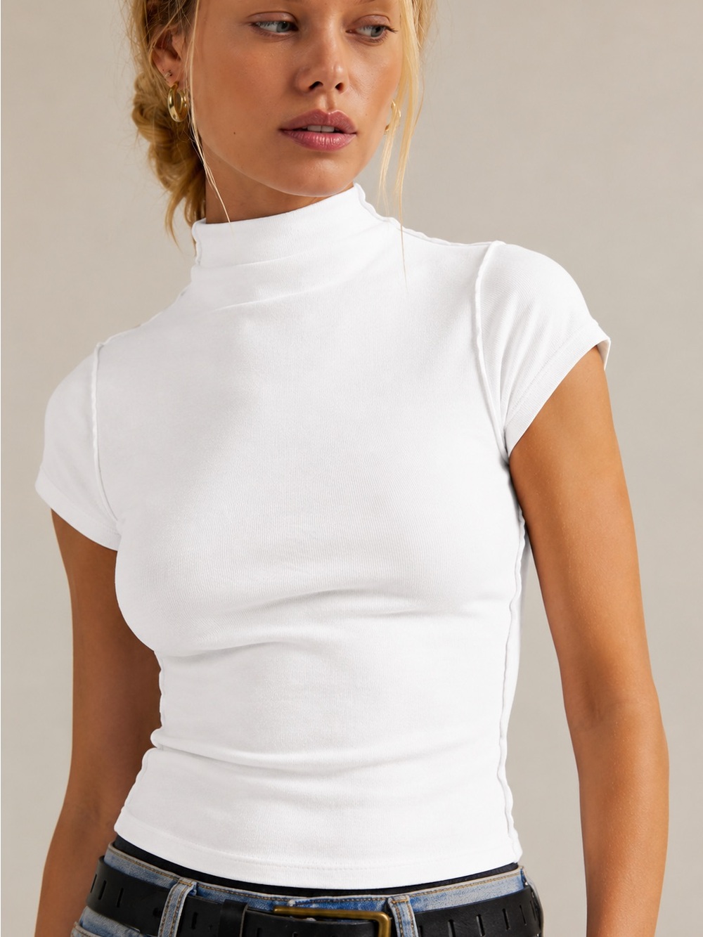 Free People We The Free Lola Tee White Mock Neck Cap Sleeve Top XS Like New